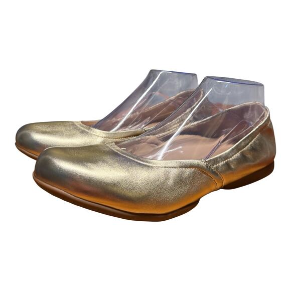 ABEO Tilly Women's 10 Gold Leather Ballet Flats Comfort Slip On Workwear Classic - Picture 2 of 11